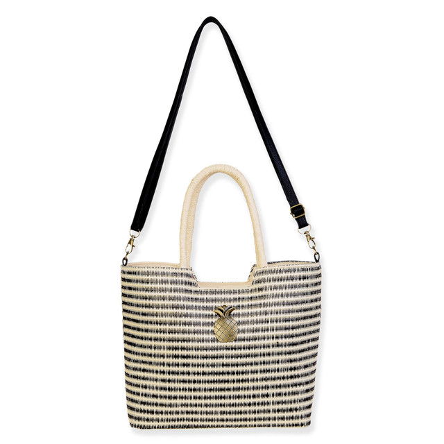 sun n sand Black PP Straw Shoulder Tote | CE6733 B