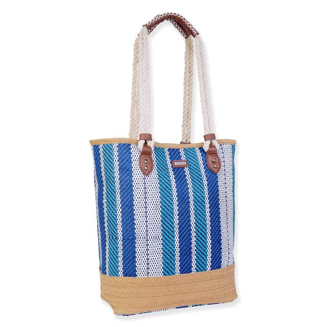 Sun N Sand Blue Paper Straw Shoulder Tote | CE6606 A