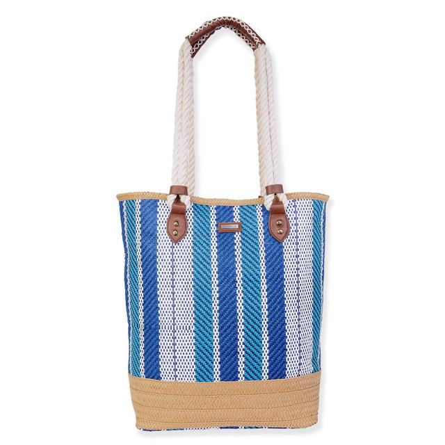 sun n sand Blue Paper Straw Shoulder Tote | CE6606 A