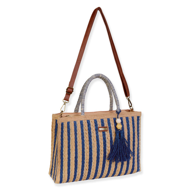 Sun N Sand Blue Paper Straw Shoulder Tote | CE6682 B