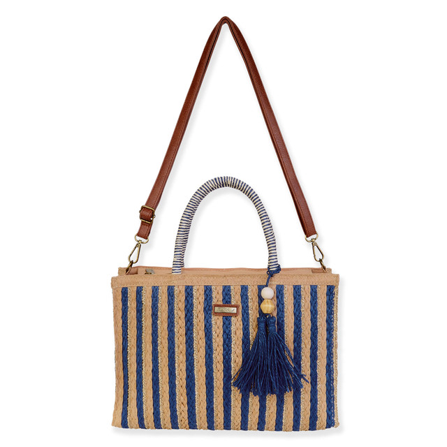 sun n sand Blue Paper Straw Shoulder Tote | CE6682 B