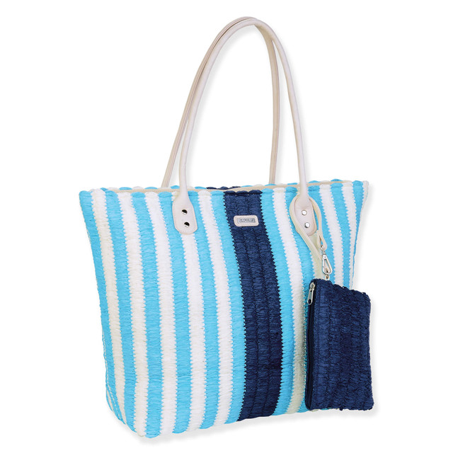 Sun N Sand Blue Paper Straw Shoulder Tote | CE6695 B