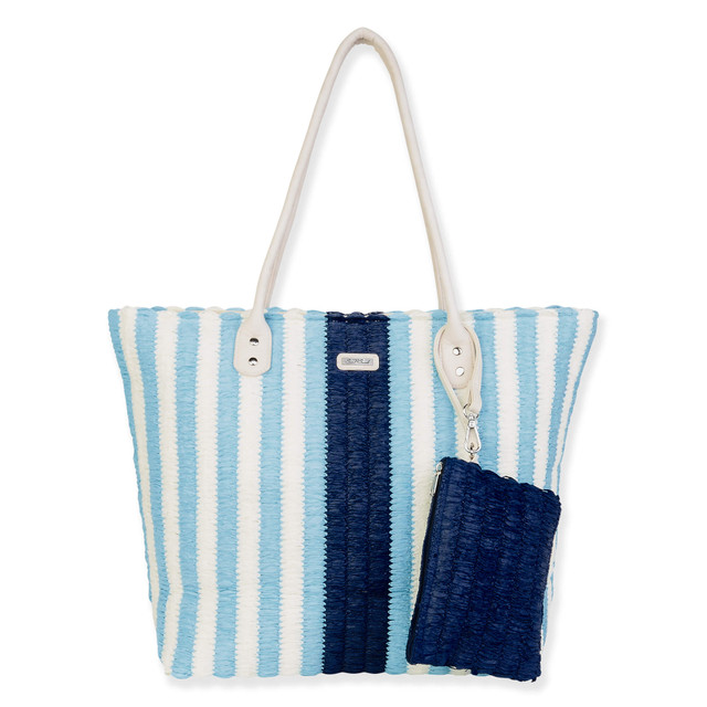 sun n sand Blue Paper Straw Shoulder Tote | CE6695 B