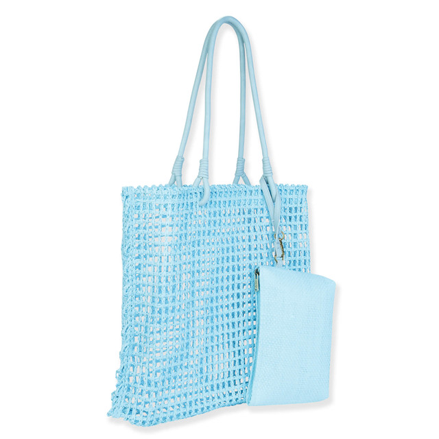 Sun N Sand Blue Paper Straw Shoulder Tote | CE6728 B