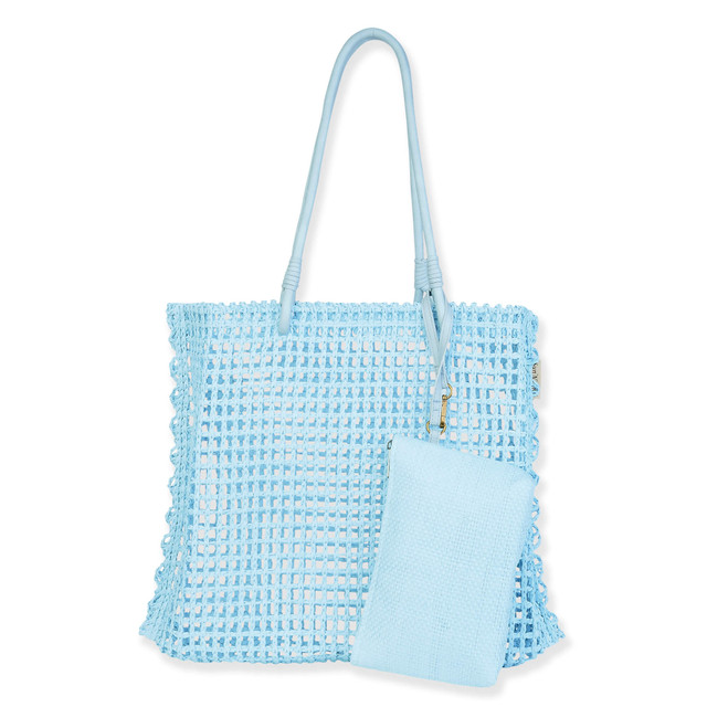 sun n sand Blue Paper Straw Shoulder Tote | CE6728 B