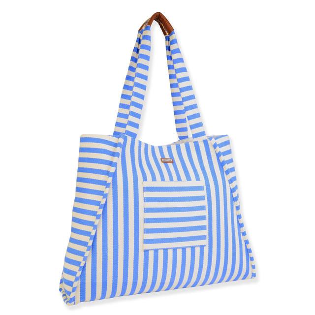 Sun N Sand Blue Poly-Cotton Shoulder Tote | CE6659 B
