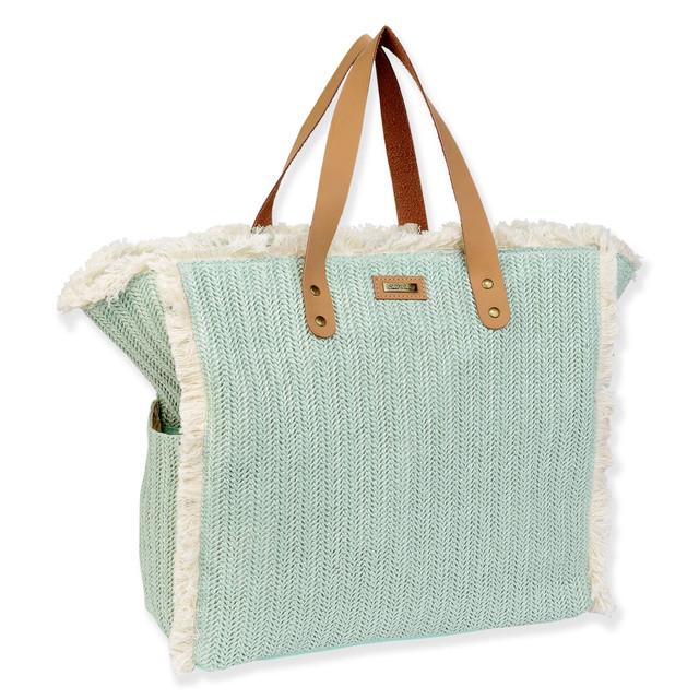 Sun N Sand Mint Poly Straw Shoulder Tote | CE6626 B
