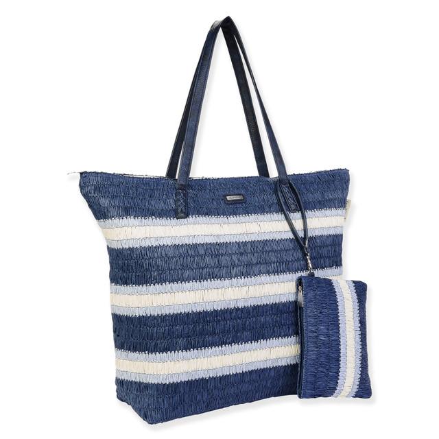 Sun N Sand Navy Paper Straw Shoulder Tote | CE6611 B