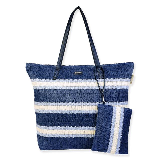 sun n sand Navy Paper Straw Shoulder Tote | CE6611 B