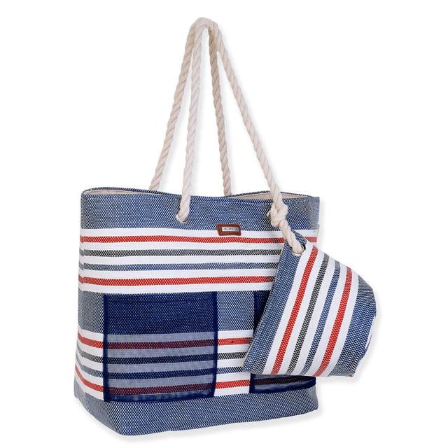 Sun N Sand Navy Paper Straw Shoulder Tote | CE6663 B