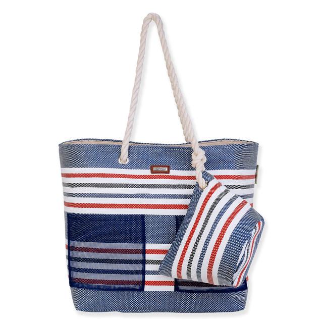sun n sand Navy Paper Straw Shoulder Tote | CE6663 B