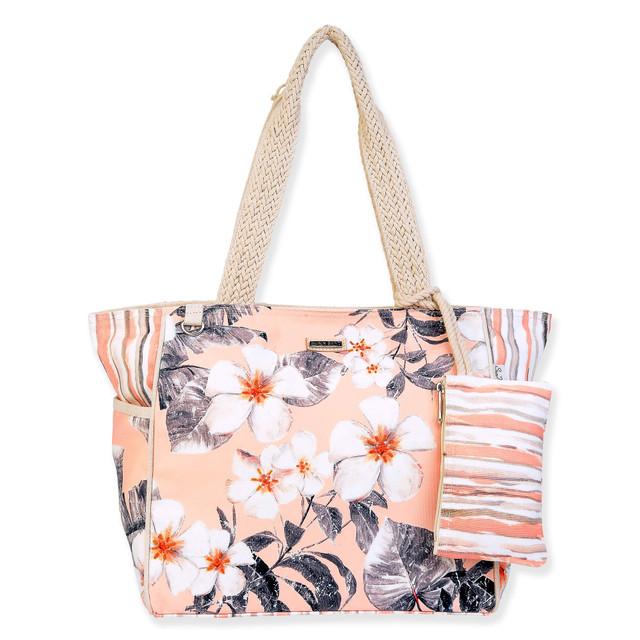 sun n sand Peach Floral Shoulder Tote | SD4810