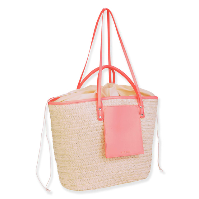 Sun N Sand Pink Paper Straw Shoulder Tote | CE6636 A