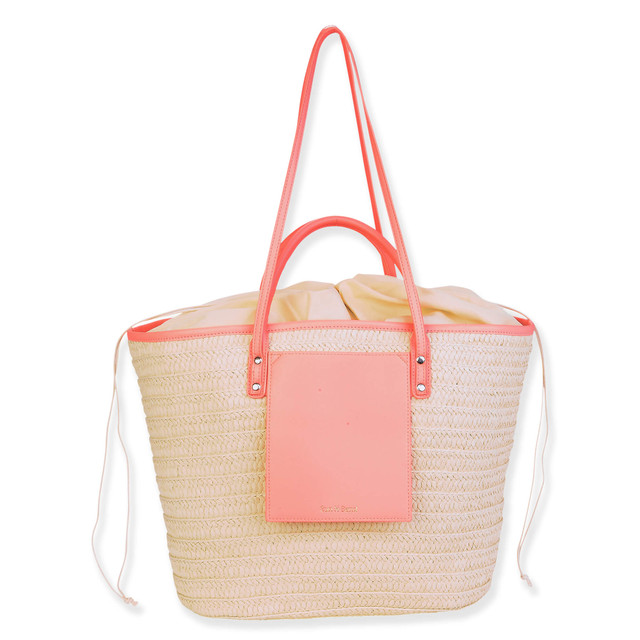 sun n sand Pink Paper Straw Shoulder Tote | CE6636 A