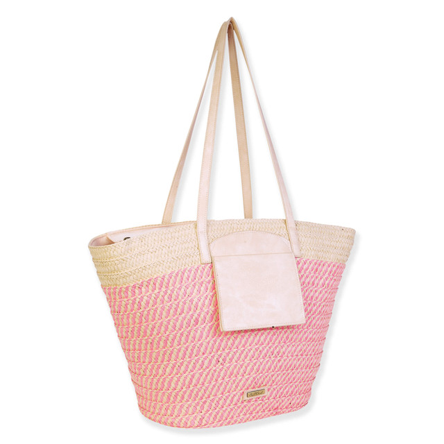 Sun N Sand Pink Paper Straw Shoulder Tote | CE6674 B