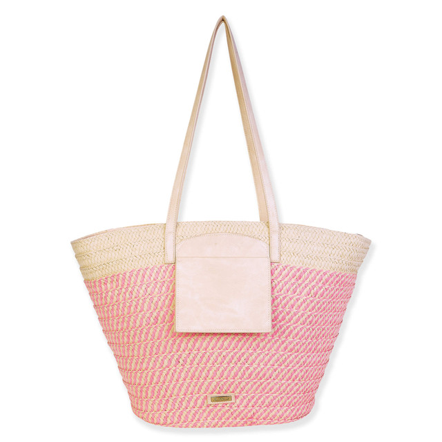 sun n sand Pink Paper Straw Shoulder Tote | CE6674 B