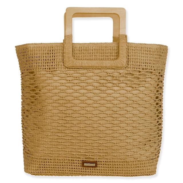 sun n sand Tan Paper Crochet Tote | CE6699 B