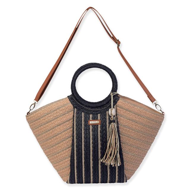 sun n sand Tan Paper Straw Shoulder Tote | CE6639 B