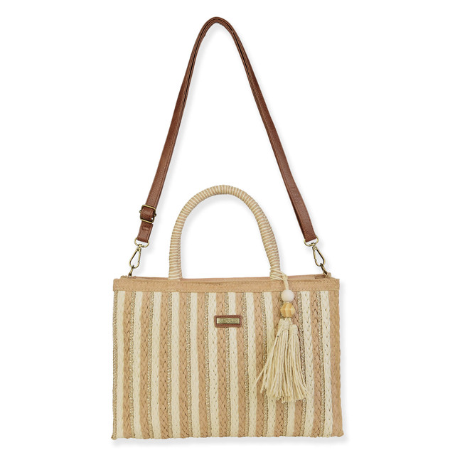 sun n sand Tan Paper Straw Shoulder Tote | CE6682 A
