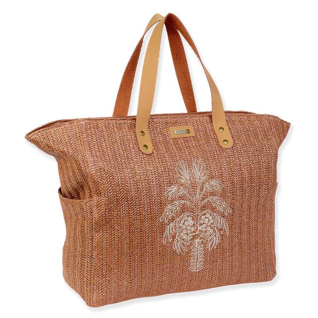 Sun N Sand Tan Poly Straw Shoulder Tote | CE6628 A