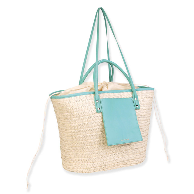 Sun N Sand Teal Paper Straw Shoulder Tote | CE6636 B
