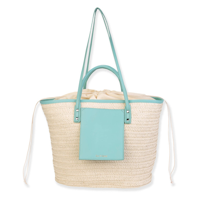 sun n sand Teal Paper Straw Shoulder Tote | CE6636 B