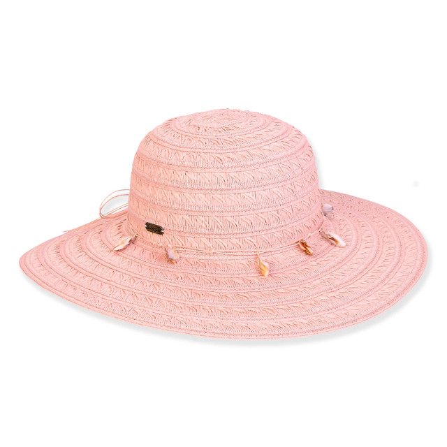 sun n sand Women's Pink Paper Straw Floppy Brim 4