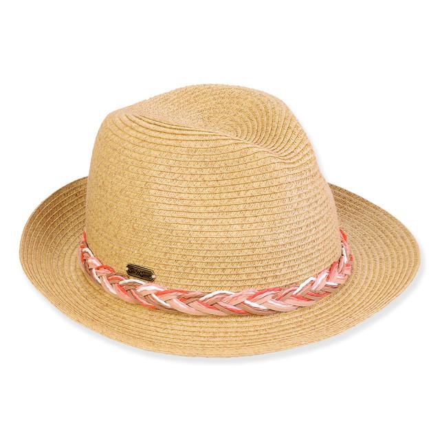 sun n sand Women's Tan Paperbraid Fedora Brim 2
