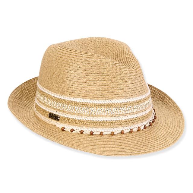 sun n sand Women's Tan Paperbraid Fedora Brim 2