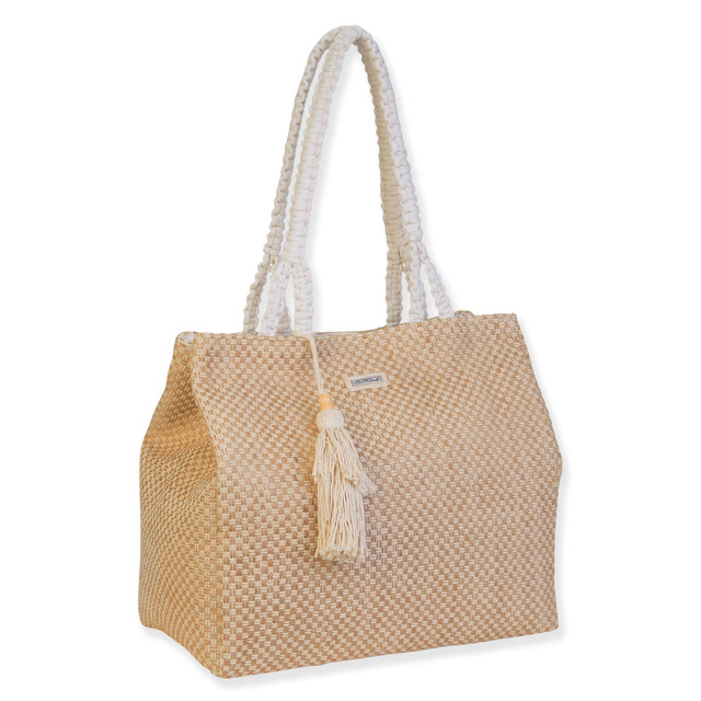 Sun N Sand Tan 70% Cotton/30% Poly Shoulder Tote | CE6729 A