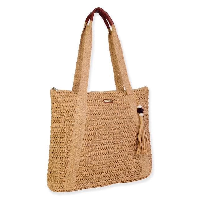 Sun N Sand Tan Paper Crochet Shoulder Tote | CE6697 B