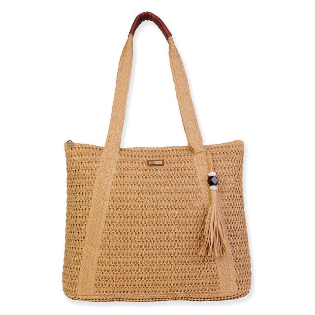 sun n sand Tan Paper Crochet Shoulder Tote | CE6697 B