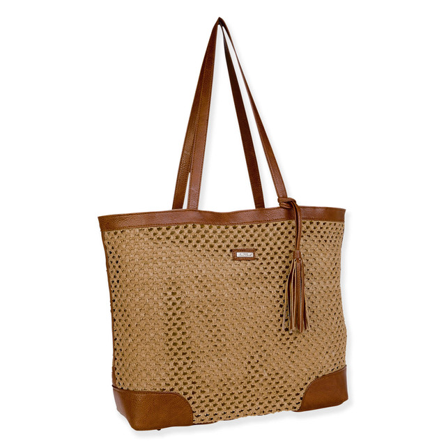 Sun N Sand Tan Paper Crochet Shoulder Tote | CE6701 B