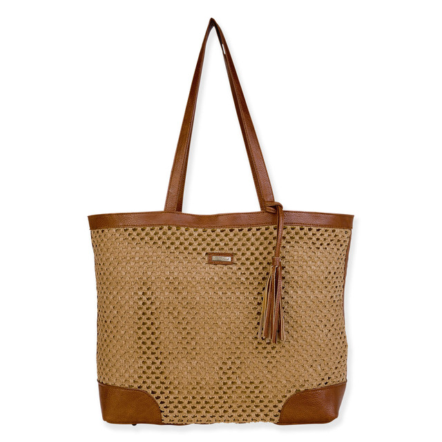 sun n sand Tan Paper Crochet Shoulder Tote | CE6701 B