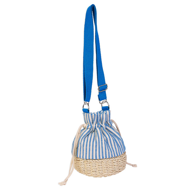 Sun N Sand Turquoise Canvas/Paper Straw Barel Crossbody | CE6625 B