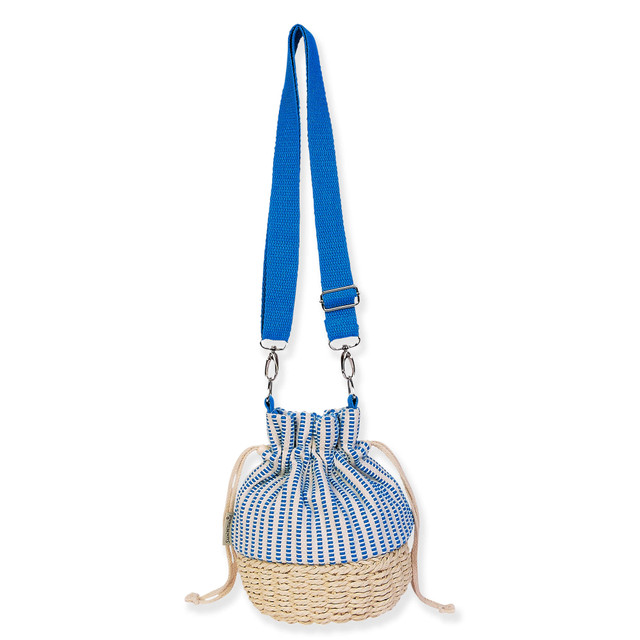 sun n sand Turquoise Canvas/Paper Straw Barel Crossbody | CE6625 B
