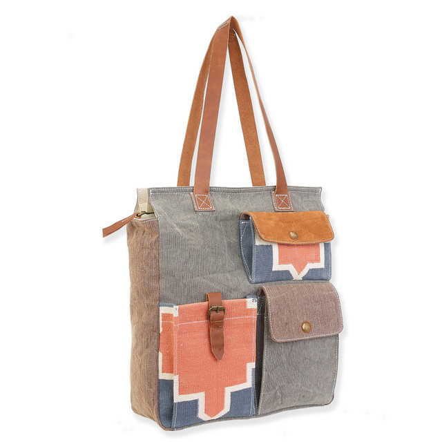 Sun N Sand Up-Cycled Canvas | Dhurry Variant Fabrics | Messenger Bag Genuine Leather Trim | UC178