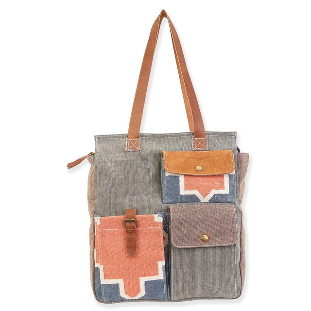 sun n sand Up-Cycled Canvas | Dhurry Variant Fabrics | Messenger Bag Genuine Leather Trim | UC178