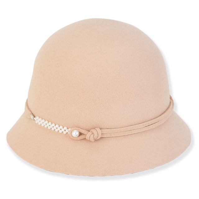 sun n sand Willow | Women's Wool Felt Cloche Faux Pearl Accent | AD1559