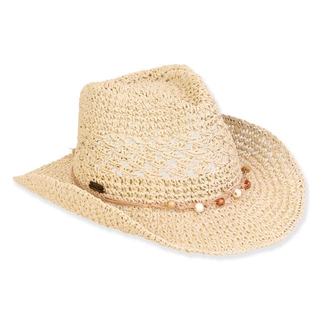 sun n sand Women's Beige Paper Straw Western Brim 3