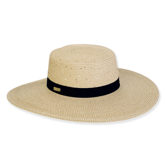 sun n sand Women's Beige Paperbraid Flat Top Floppy Brim 4