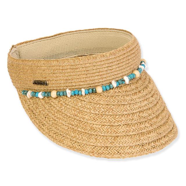 sun n sand Women's Beige Paperbraid Visor Brim 3.25