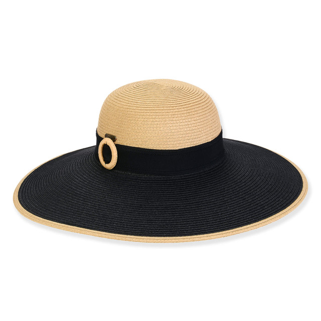 sun n sand Women's Black Paperbraid Floppy Brim 4.5