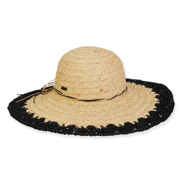 sun n sand Women's Black Raffia /Paper Straw Floppy Brim 4.75