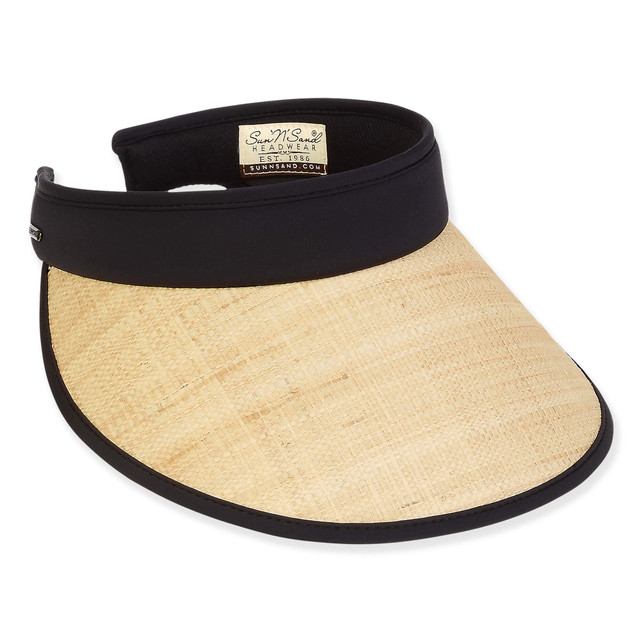 sun n sand Women's Black Raffia /Polyester Visor Brim 4.5