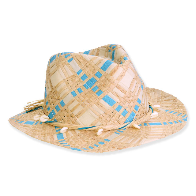 sun n sand Women's Blue 80% Raffia 20% Polyester Fedora Brim 2.5