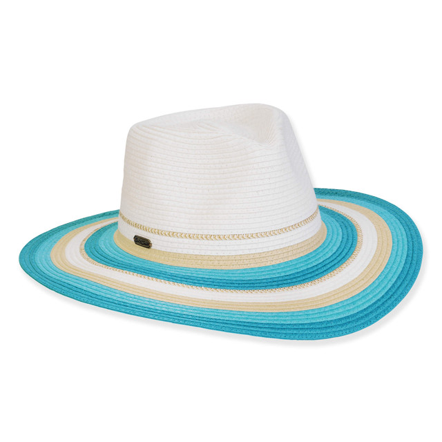 sun n sand Women's Blue Multi Paperbraid Safari Brim 3.5