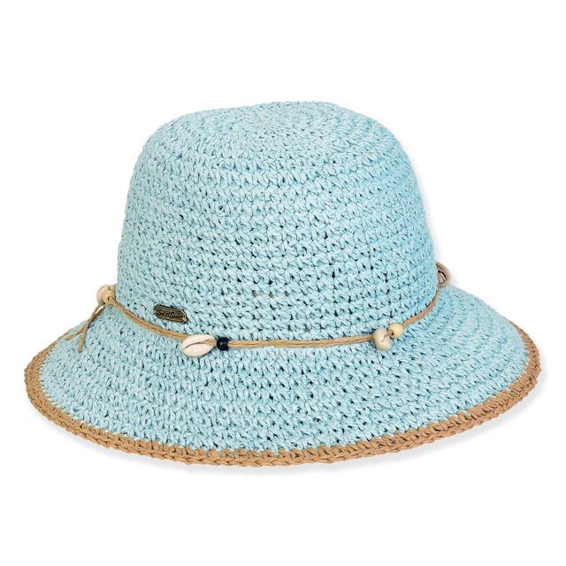 sun n sand Women's Blue Paper Crochet Bucket Brim 3
