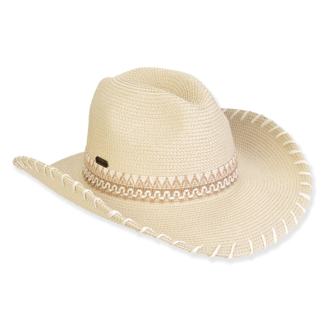 sun n sand Women's Ecru Paper/Poly Braid Western Brim 3.5