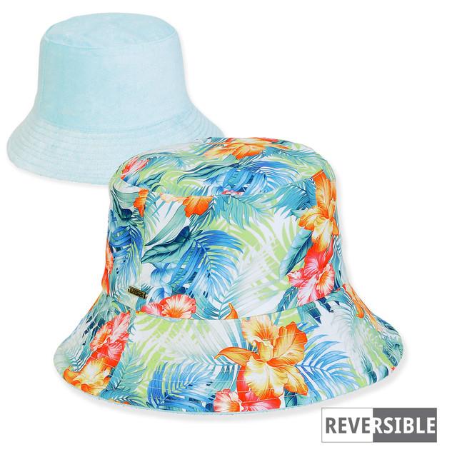 sun n sand Women's Hibiscus Cotton/Terry Bucket Brim 2.5